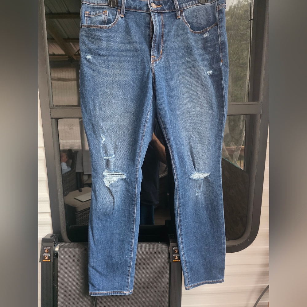 Old Navy Blue Distressed Pop Icon Mid Rise 12p